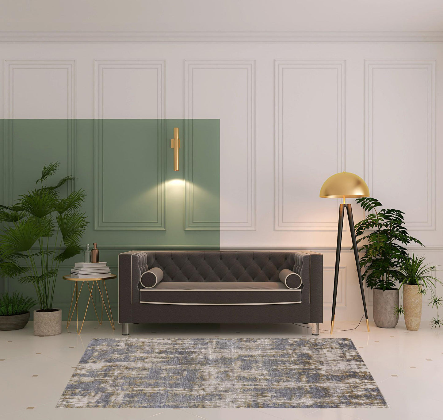 2' X 3' Gray And Gold Abstract Stain Resistant Area Rug