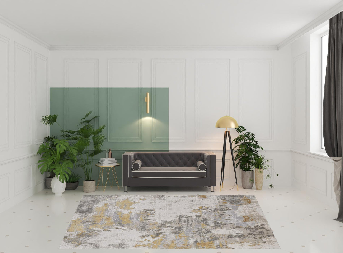 5' X 8' Ivory Gold And Gray Abstract Stain Resistant Area Rug