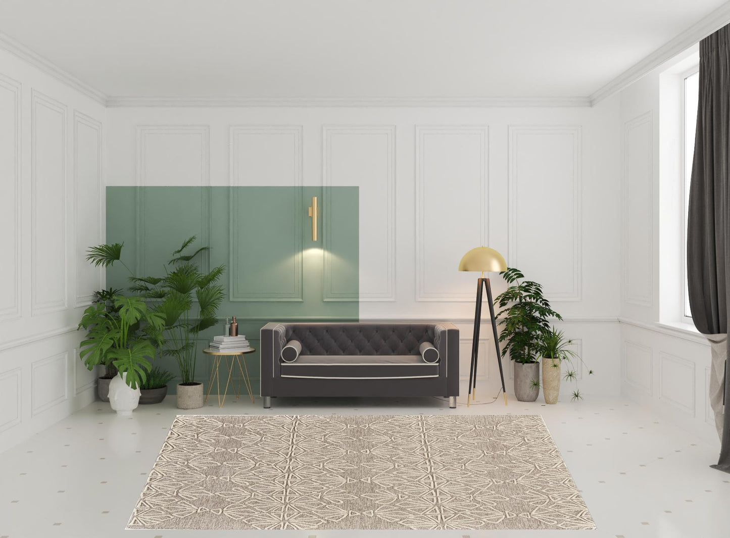4' X 6' Tan And Ivory Wool Geometric Tufted Handmade Stain Resistant Area Rug