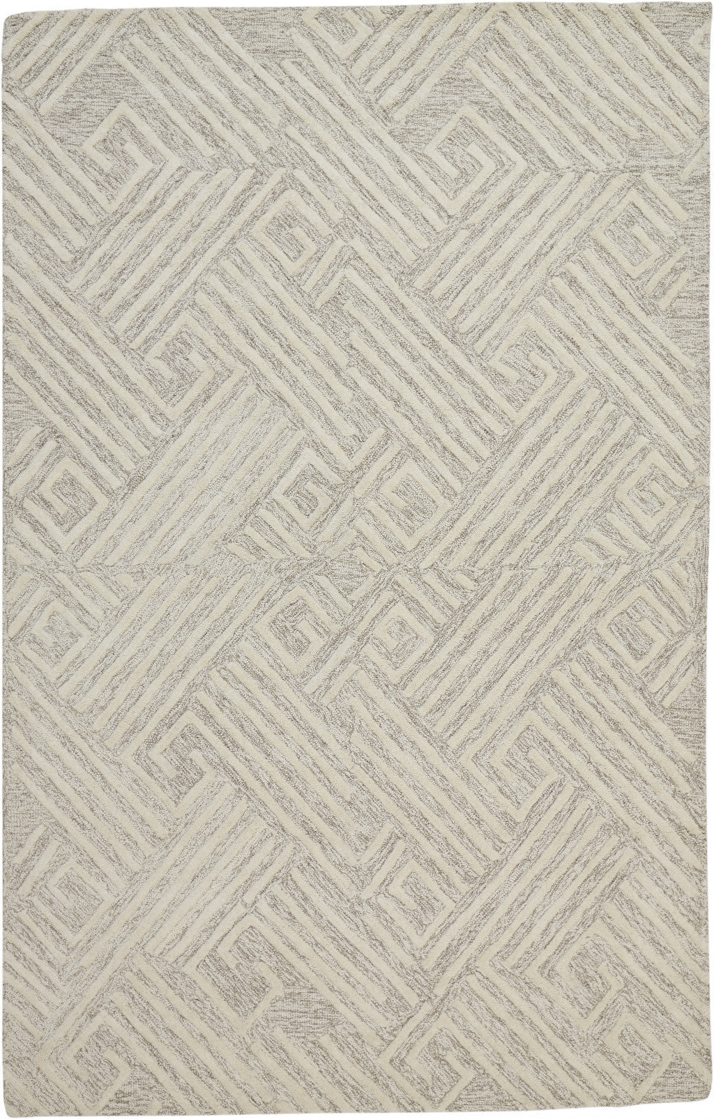 4' X 6' Tan And Ivory Wool Geometric Tufted Handmade Stain Resistant Area Rug