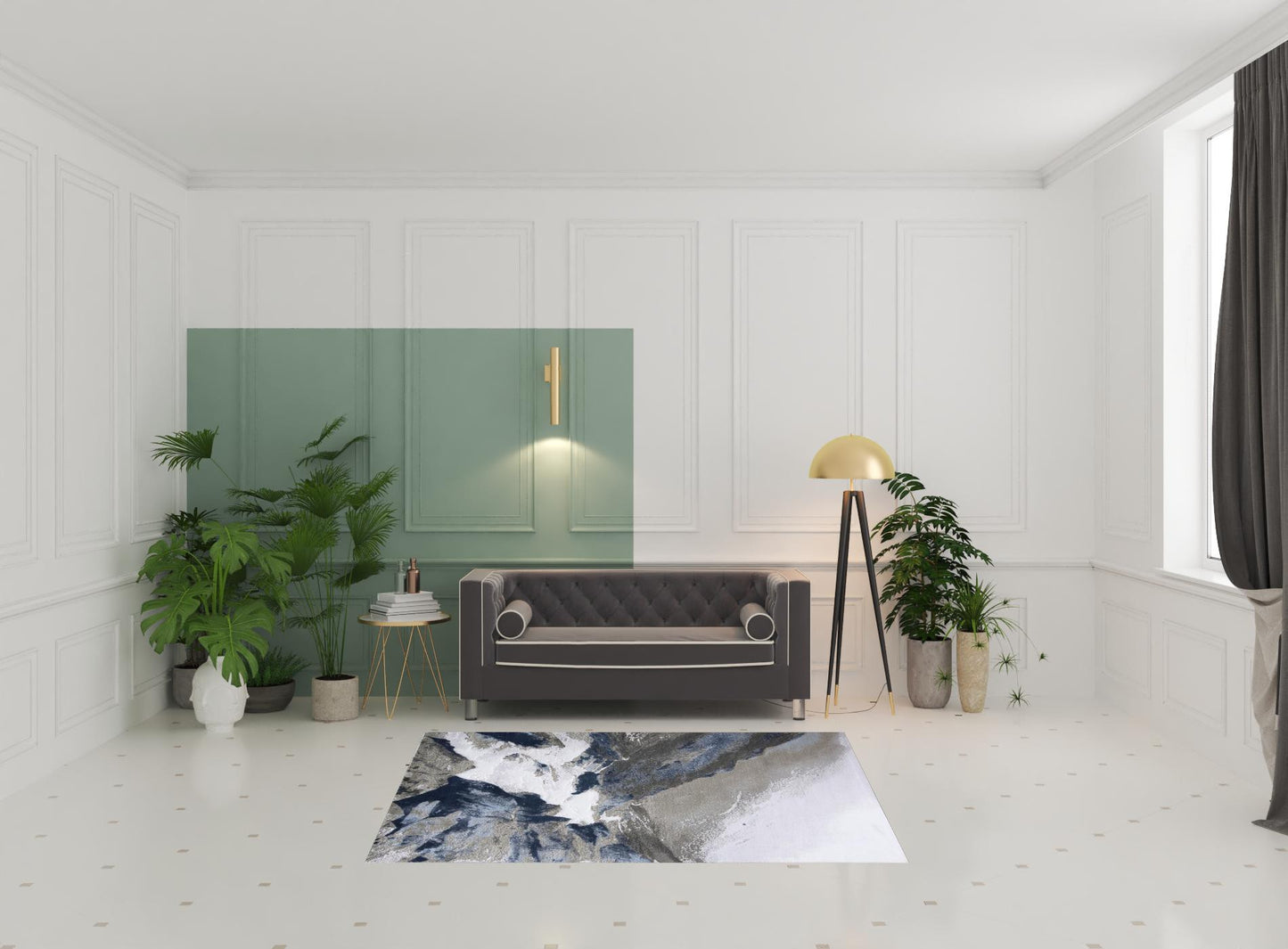 5' X 7' Blue Gray And White Abstract Stain Resistant Area Rug