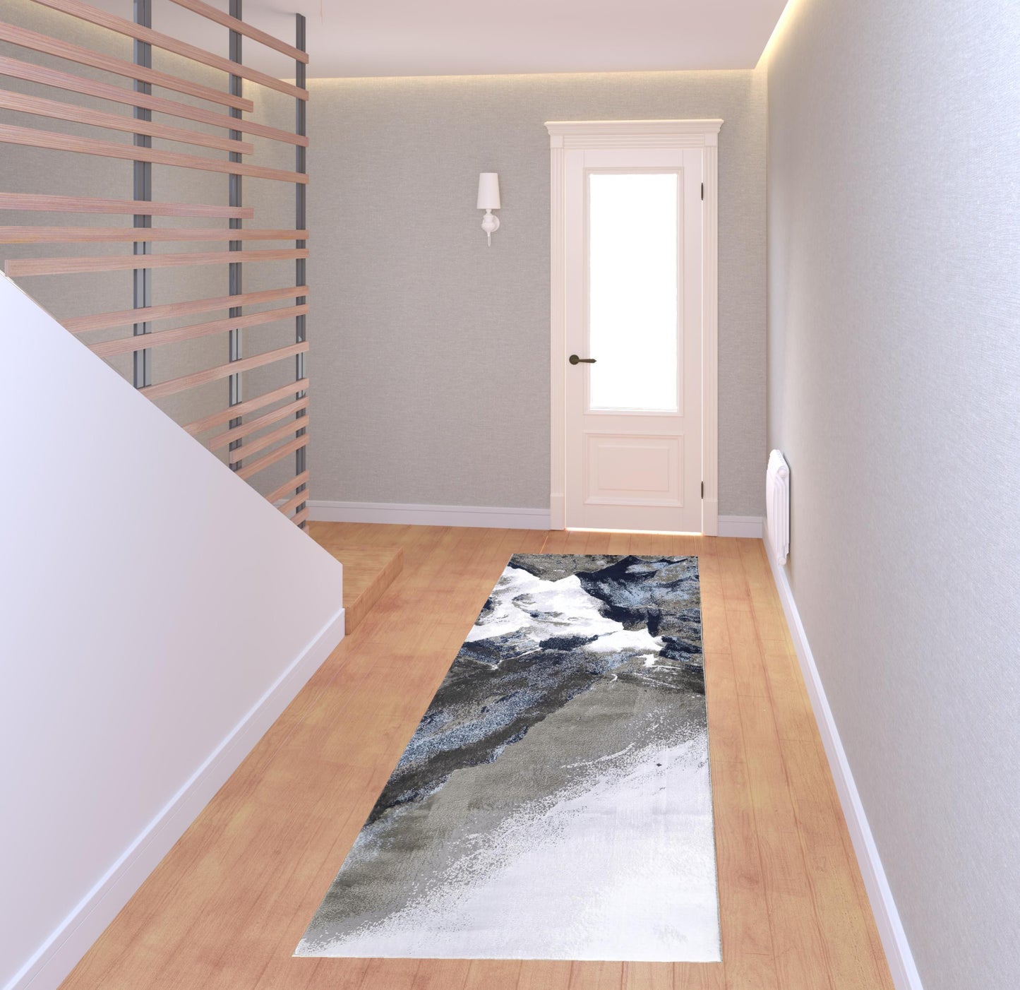 5' X 7' Blue Gray And White Abstract Stain Resistant Area Rug