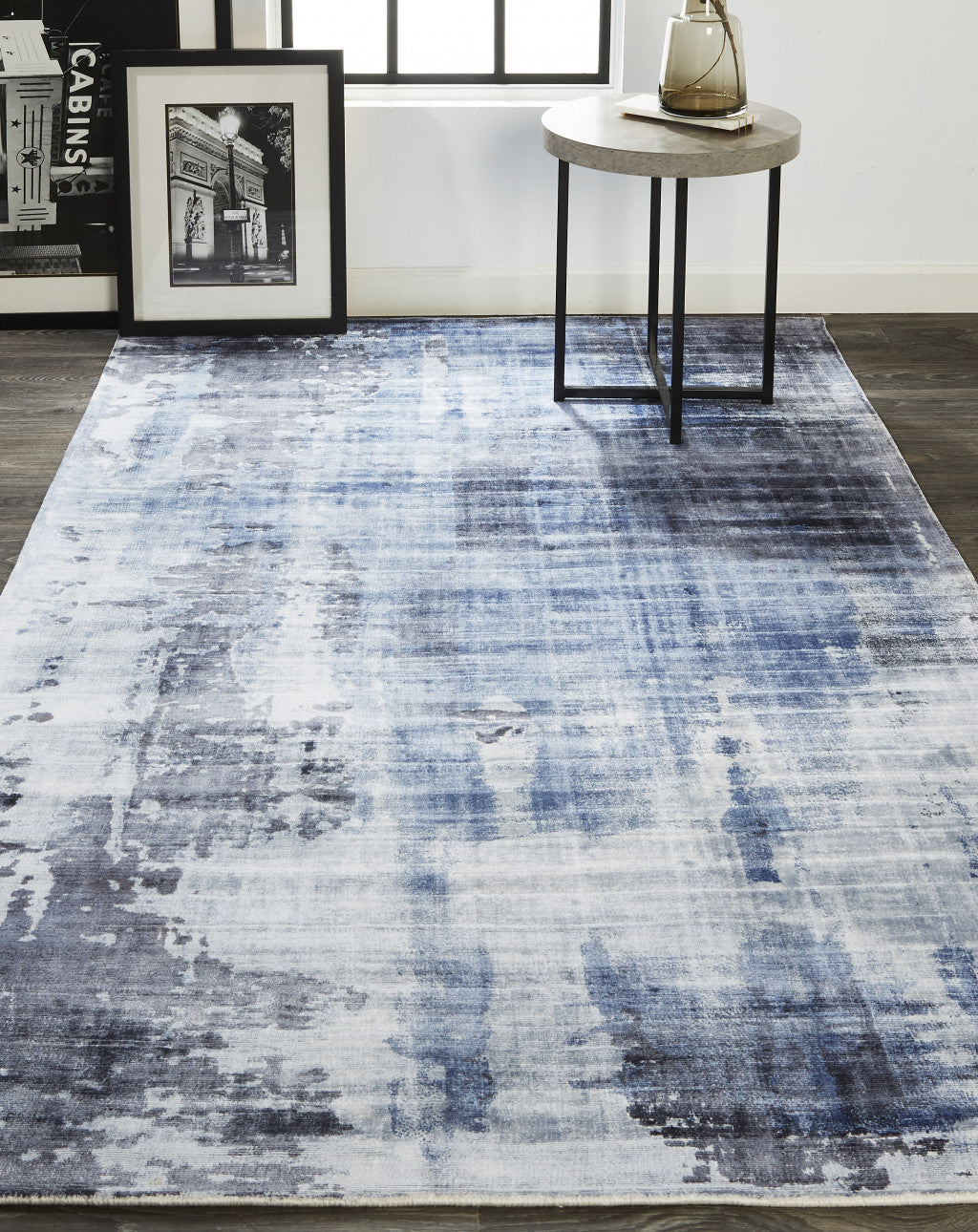 8' X 10' Blue Gray And Ivory Abstract Hand Woven Area Rug