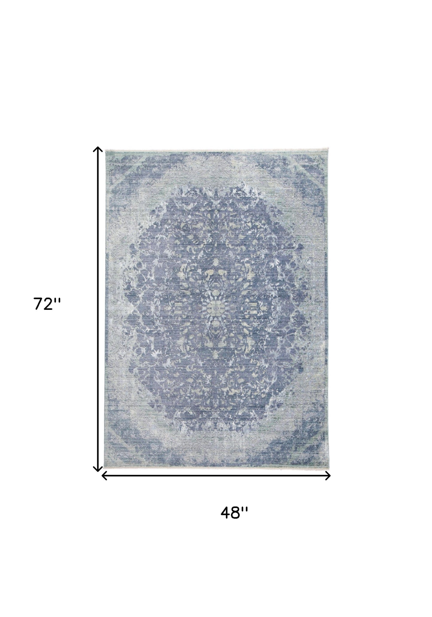 4' X 6' Blue Gray And Silver Abstract Distressed Area Rug With Fringe