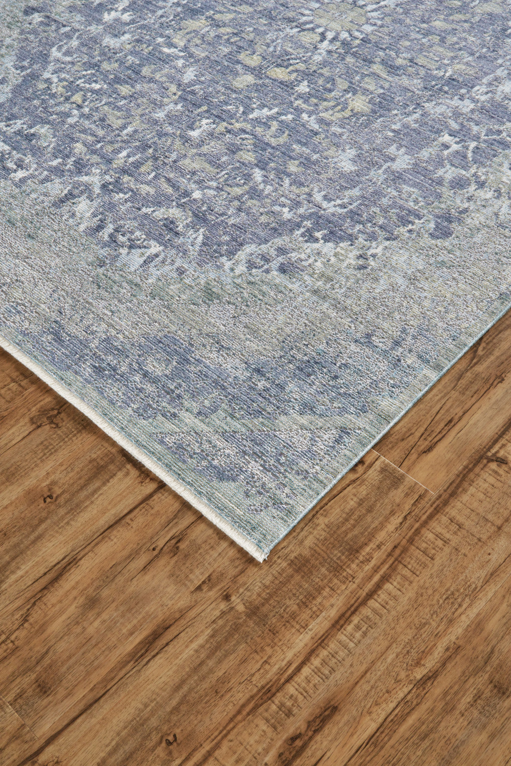 4' X 6' Blue Gray And Silver Abstract Distressed Area Rug With Fringe
