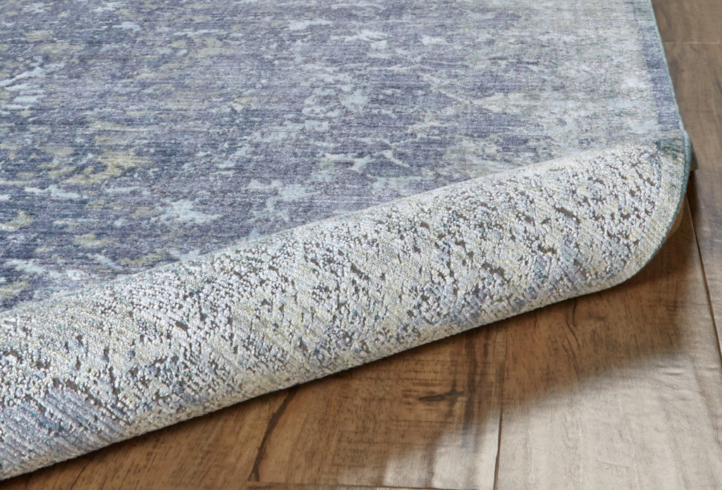 4' X 6' Blue Gray And Silver Abstract Distressed Area Rug With Fringe