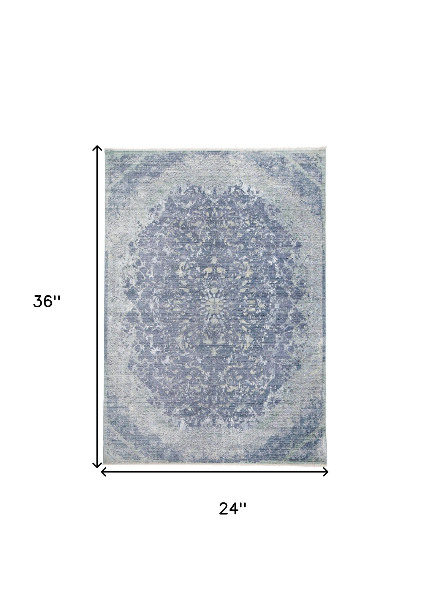 4' X 6' Blue Gray And Silver Abstract Distressed Area Rug With Fringe