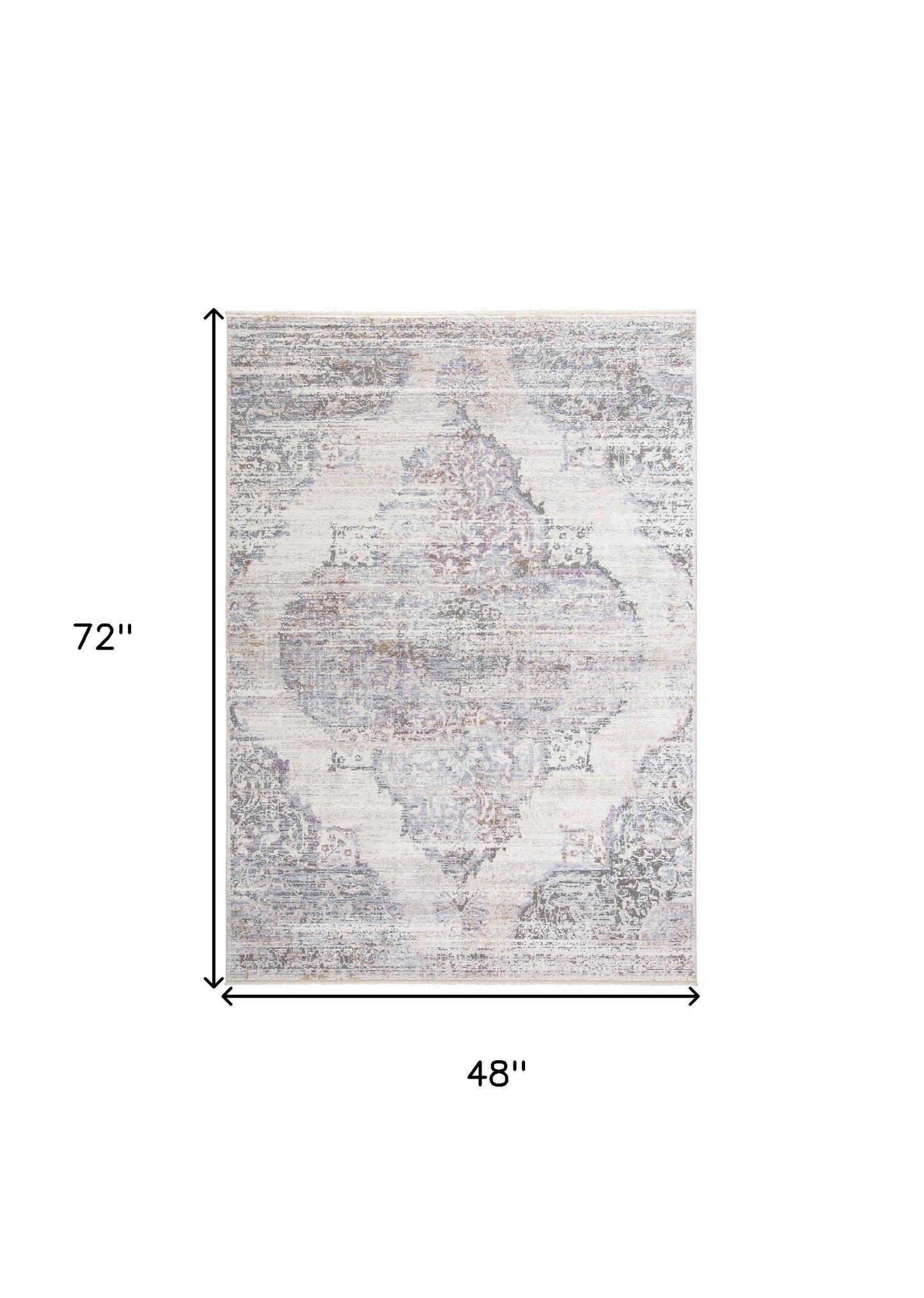 4' X 6' Ivory Gray And Pink Abstract Distressed Area Rug With Fringe