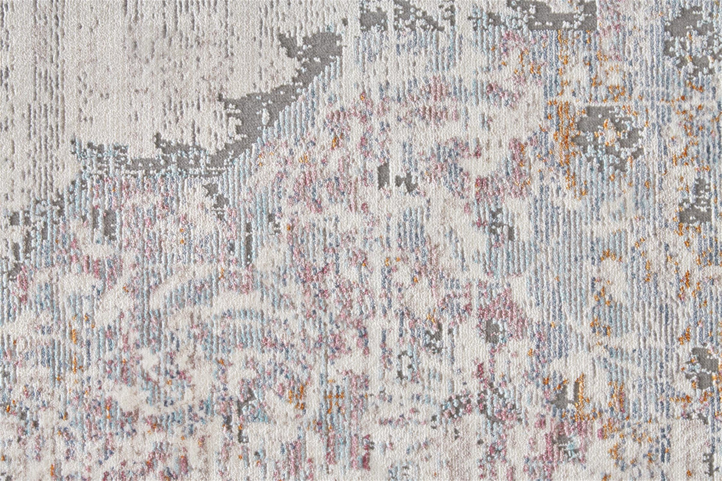 4' X 6' Ivory Gray And Pink Abstract Distressed Area Rug With Fringe