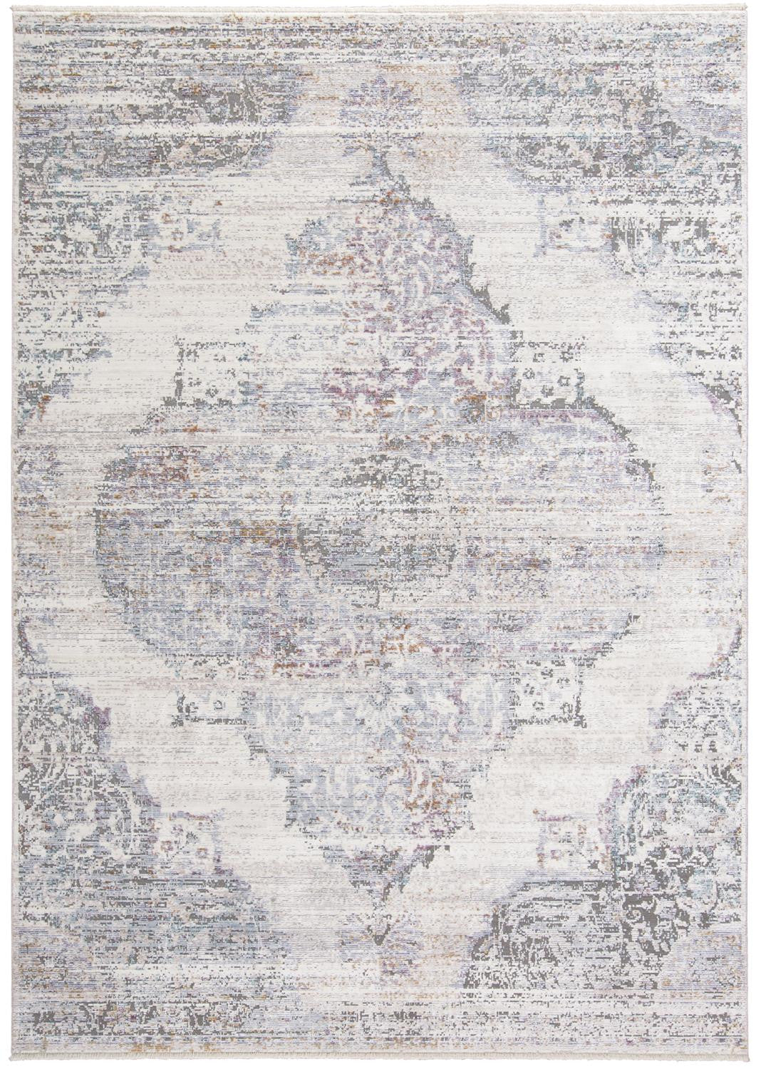 4' X 6' Ivory Gray And Pink Abstract Distressed Area Rug With Fringe