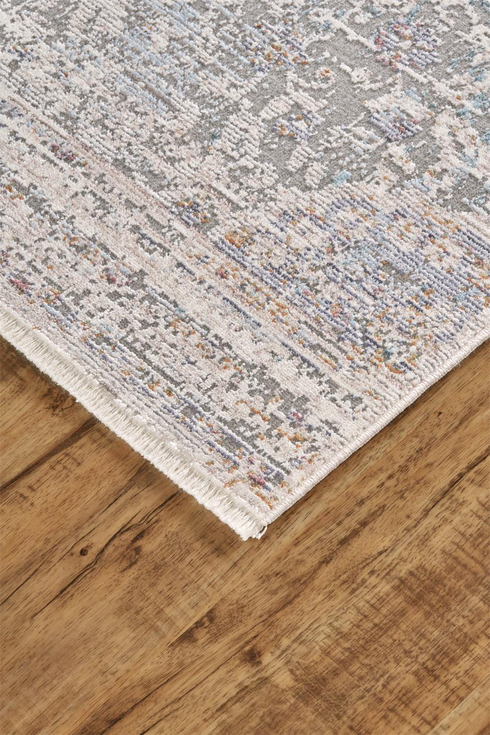 4' X 6' Ivory Gray And Pink Abstract Distressed Area Rug With Fringe