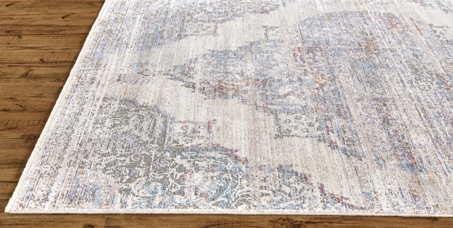 4' X 6' Ivory Gray And Pink Abstract Distressed Area Rug With Fringe
