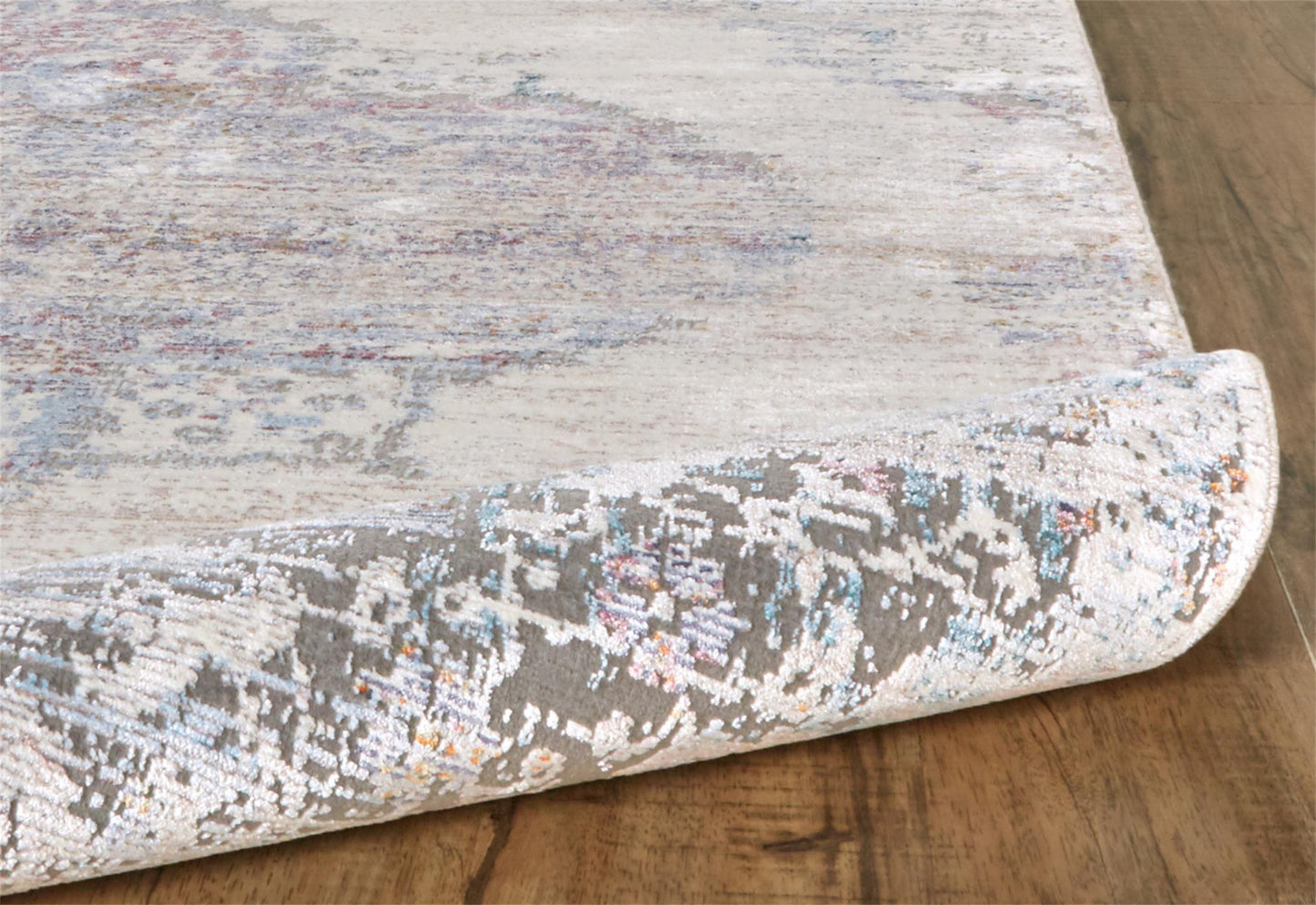 4' X 6' Ivory Gray And Pink Abstract Distressed Area Rug With Fringe