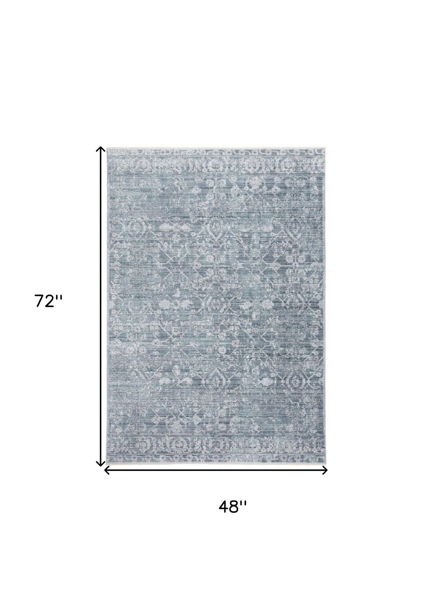 4' X 6' Blue Gray And Silver Abstract Distressed Area Rug With Fringe