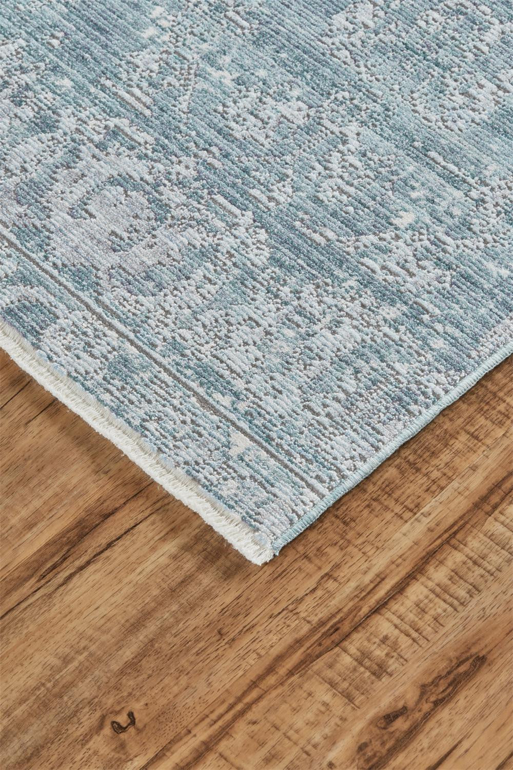 4' X 6' Blue Gray And Silver Abstract Distressed Area Rug With Fringe