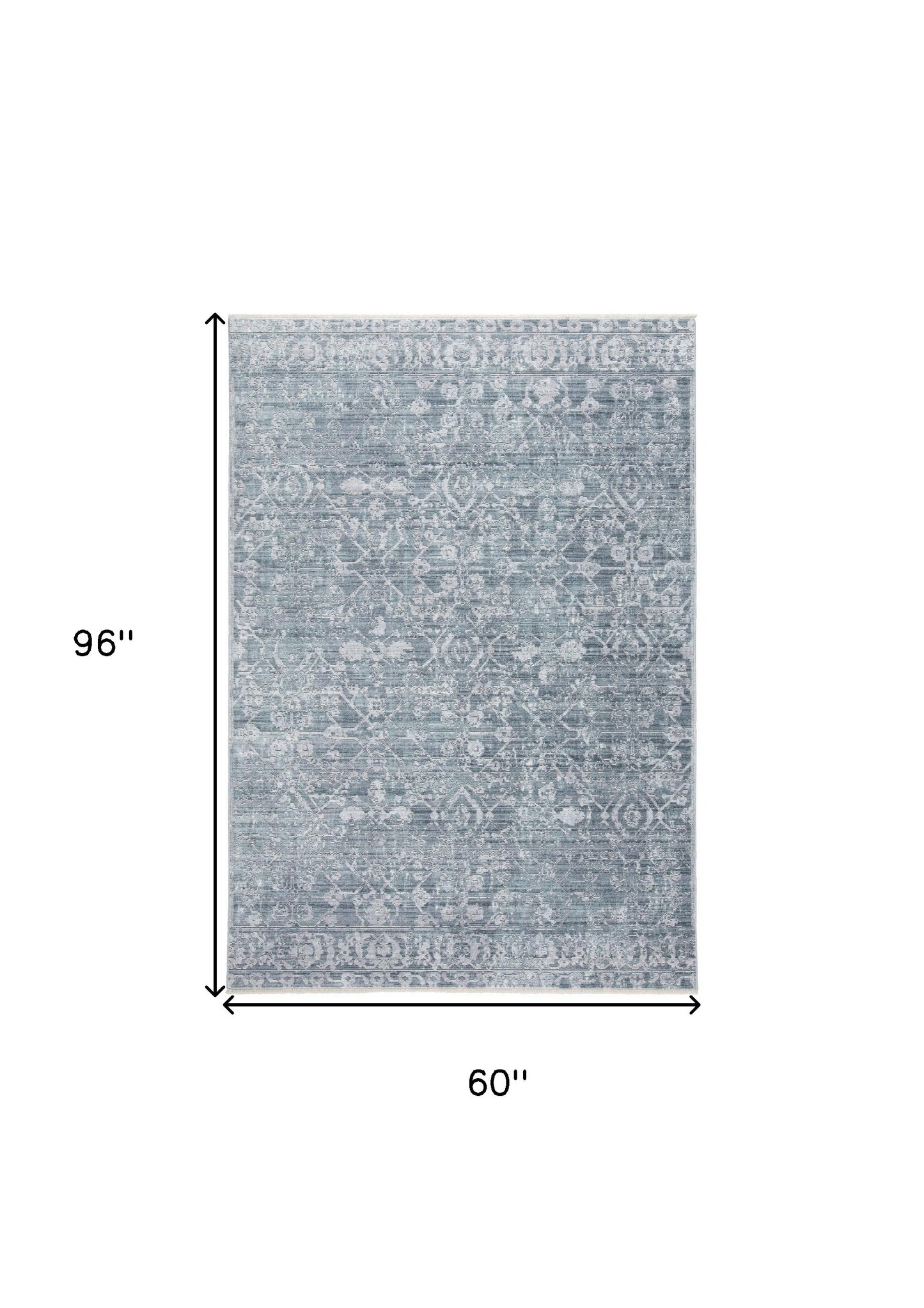4' X 6' Blue Gray And Silver Abstract Distressed Area Rug With Fringe