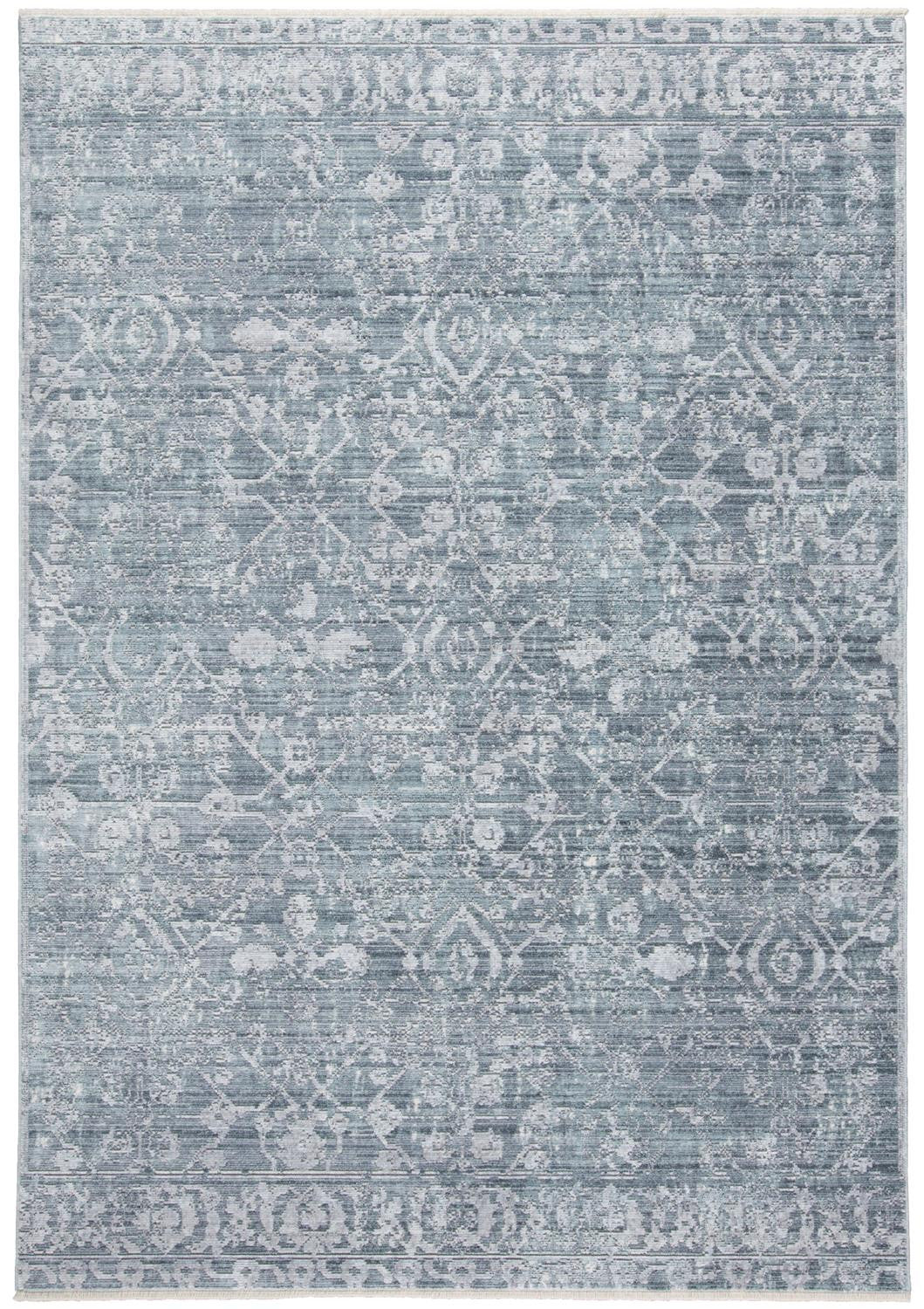 4' X 6' Blue Gray And Silver Abstract Distressed Area Rug With Fringe