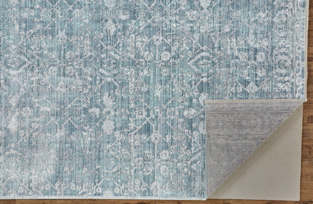 4' X 6' Blue Gray And Silver Abstract Distressed Area Rug With Fringe