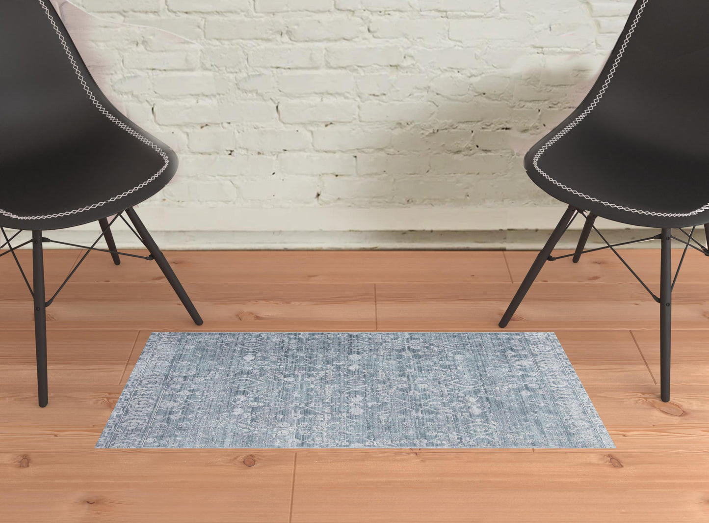 4' X 6' Blue Gray And Silver Abstract Distressed Area Rug With Fringe