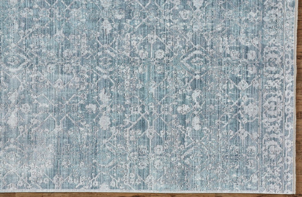 4' X 6' Blue Gray And Silver Abstract Distressed Area Rug With Fringe