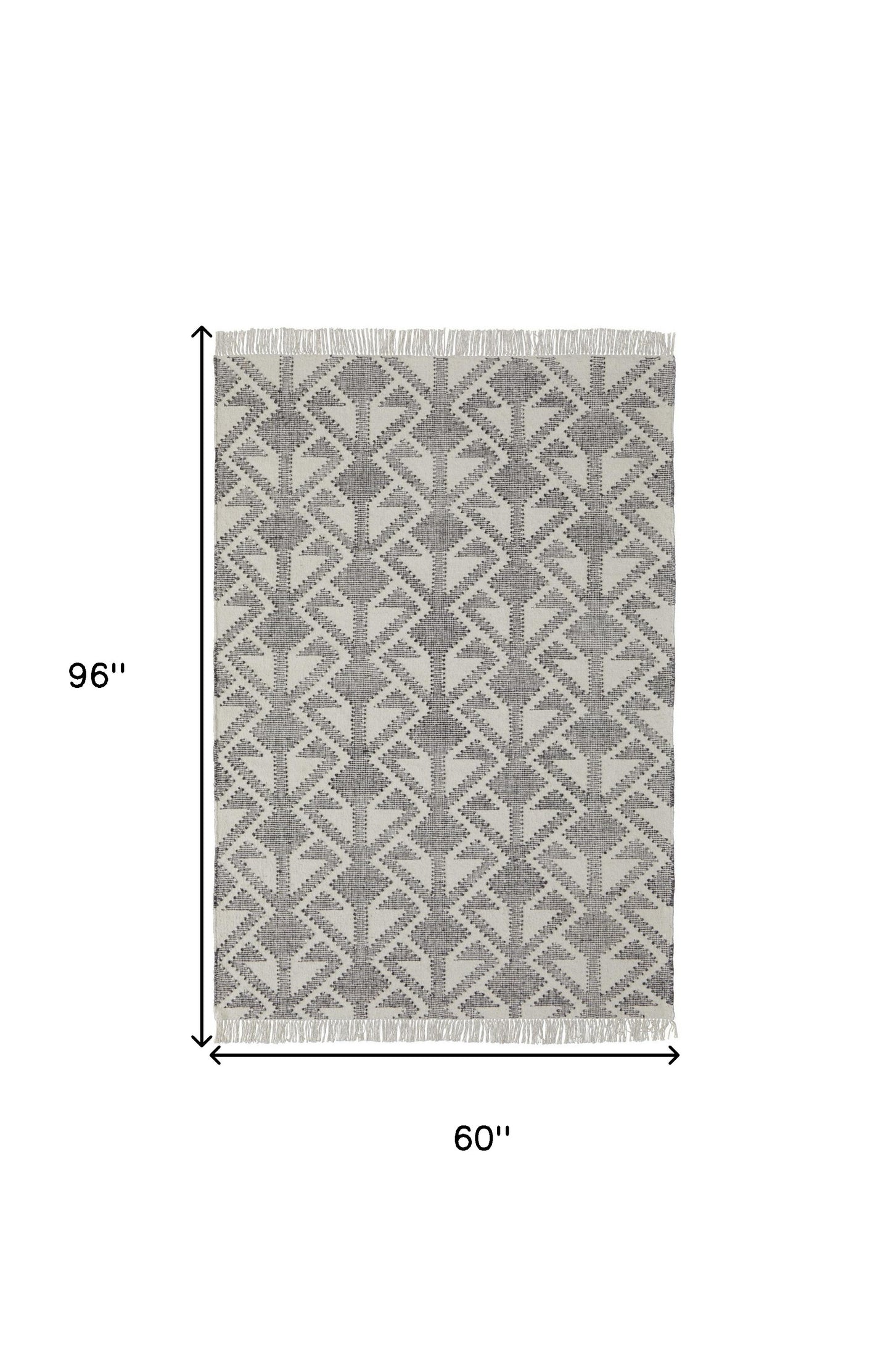 5' X 8' Black Ivory And Gray Wool Geometric Dhurrie Flatweave Handmade Area Rug With Fringe