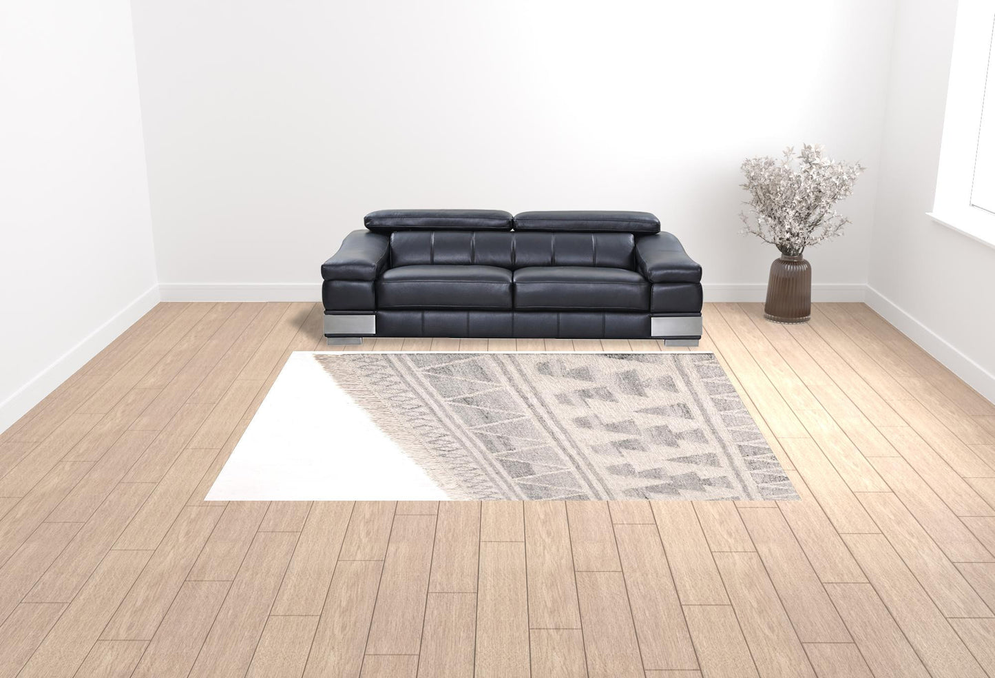 5' X 8' Ivory Gray And Blue Wool Geometric Dhurrie Flatweave Handmade Area Rug With Fringe