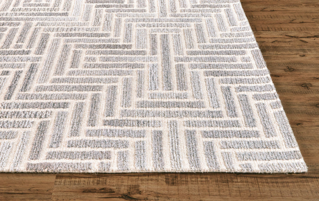 8' X 10' Taupe Gray And Tan Wool Geometric Tufted Handmade Area Rug
