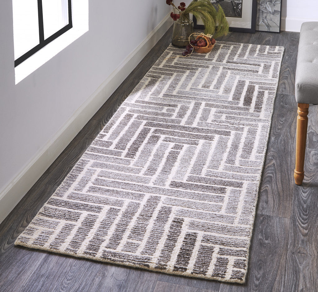 8' X 10' Taupe Gray And Tan Wool Geometric Tufted Handmade Area Rug