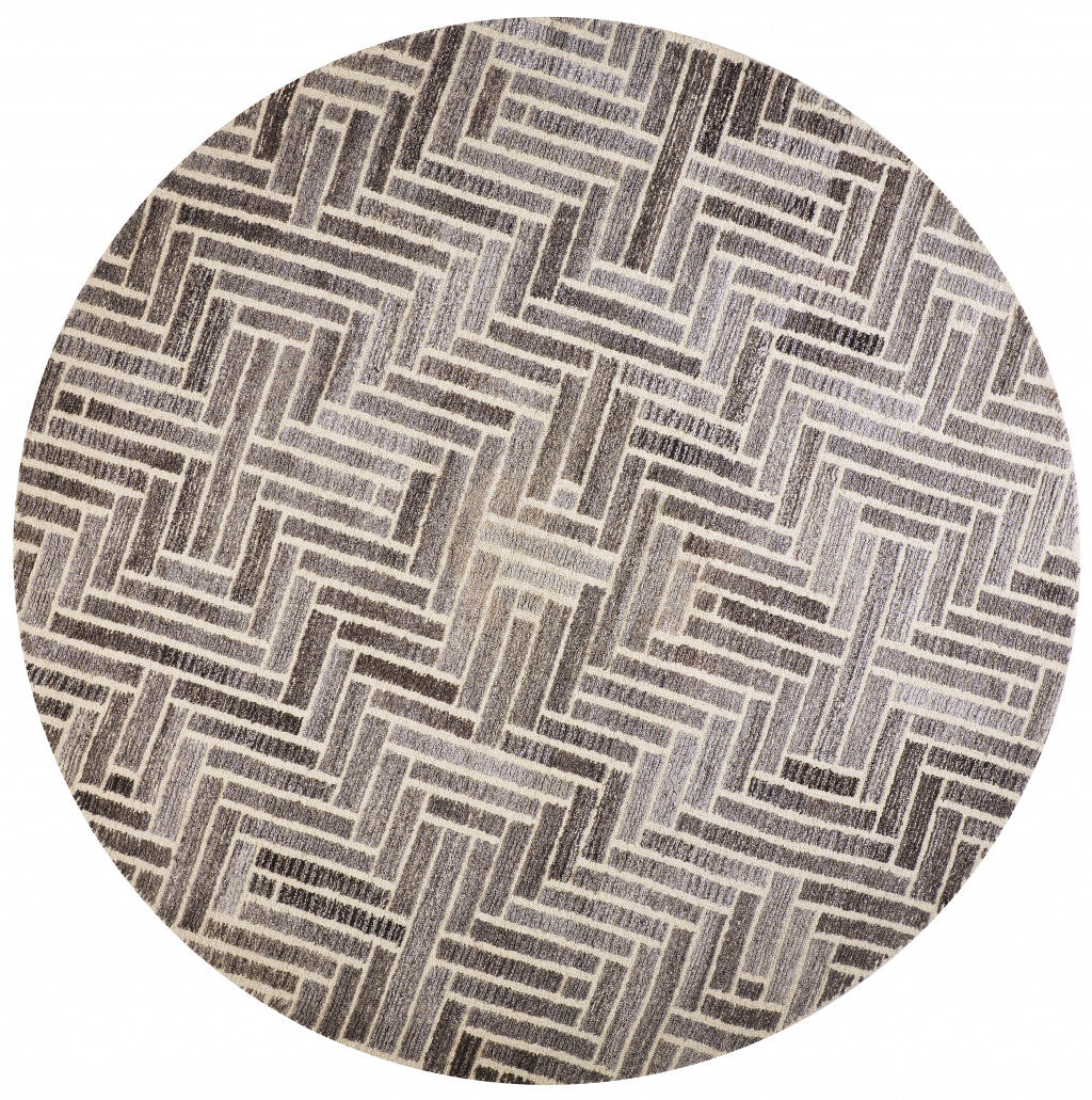 8' X 10' Taupe Gray And Tan Wool Geometric Tufted Handmade Area Rug