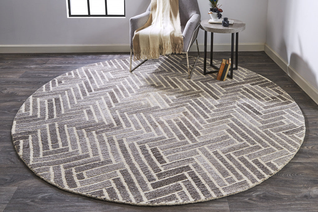 8' X 10' Taupe Gray And Tan Wool Geometric Tufted Handmade Area Rug