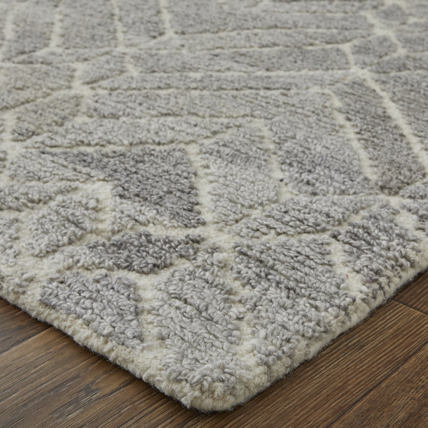4' X 6' Taupe Gray And Ivory Wool Geometric Tufted Handmade Area Rug