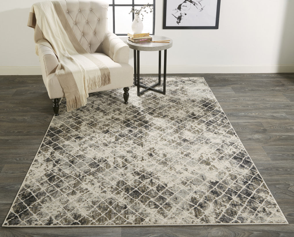 7' X 10' Ivory Gray And Taupe Abstract Stain Resistant Area Rug