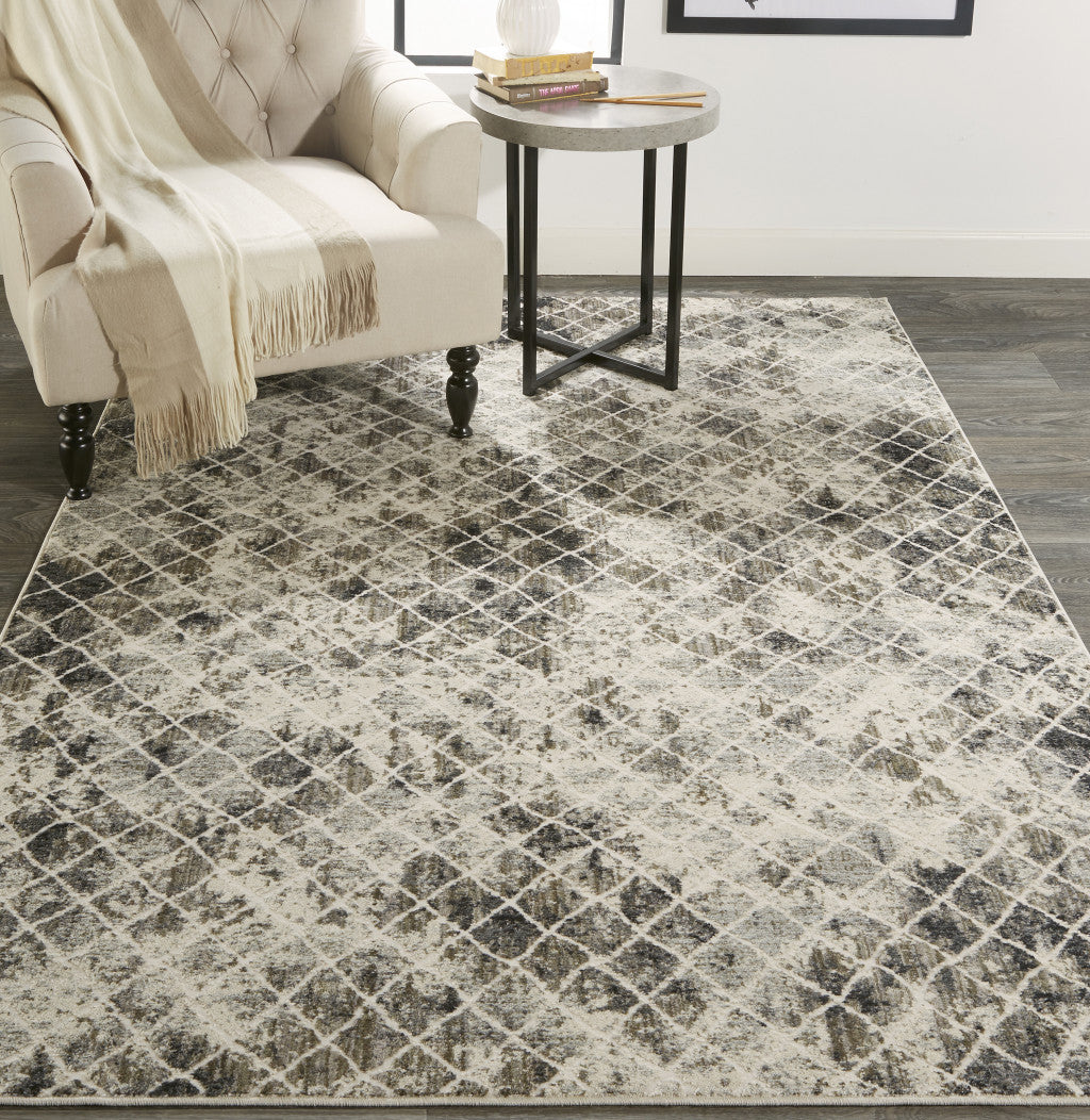 7' X 10' Ivory Gray And Taupe Abstract Stain Resistant Area Rug