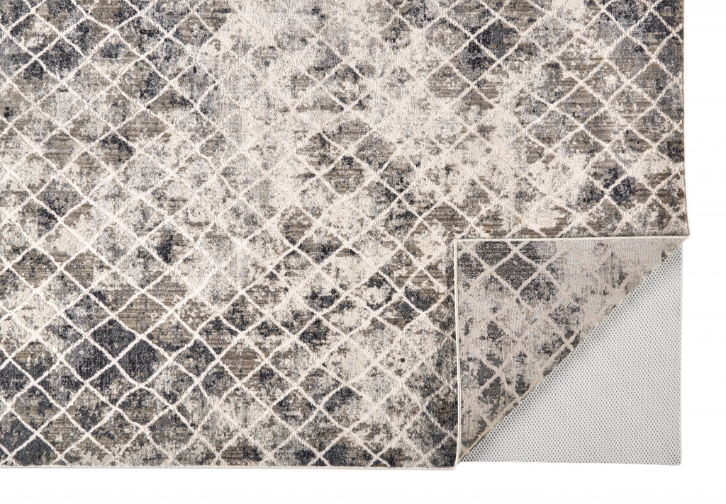 7' X 10' Ivory Gray And Taupe Abstract Stain Resistant Area Rug