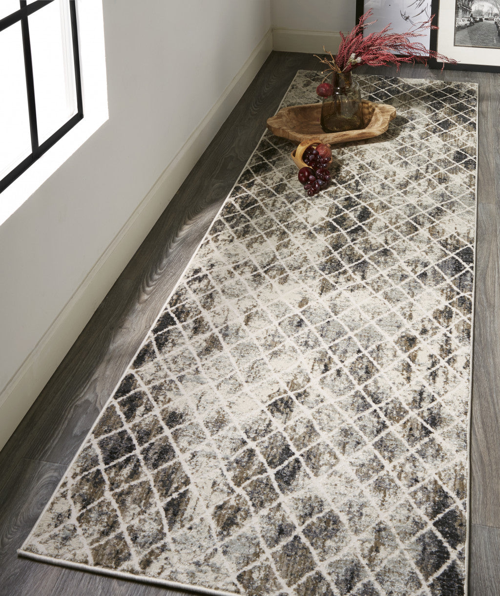 7' X 10' Ivory Gray And Taupe Abstract Stain Resistant Area Rug