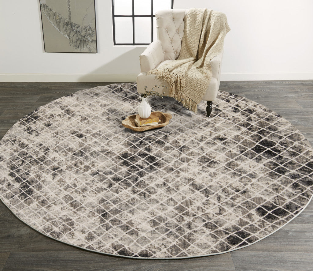 7' X 10' Ivory Gray And Taupe Abstract Stain Resistant Area Rug