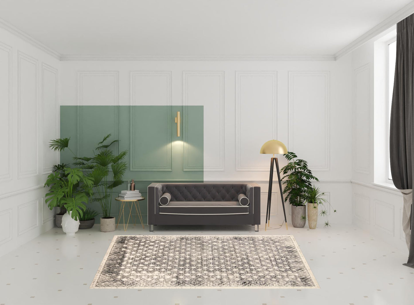 4' X 6' Ivory Black And Taupe Abstract Stain Resistant Area Rug