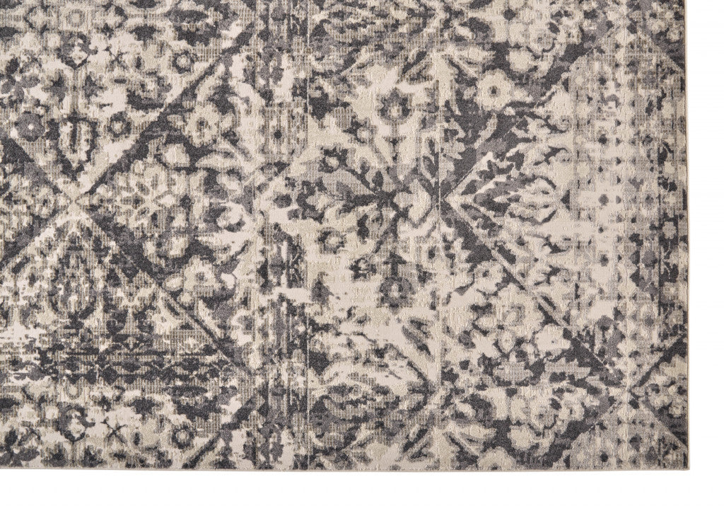 8' X 11' Gray Ivory And Silver Abstract Stain Resistant Area Rug