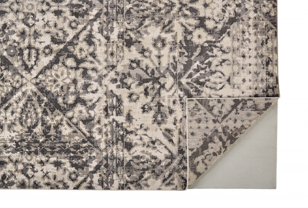 8' X 11' Gray Ivory And Silver Abstract Stain Resistant Area Rug