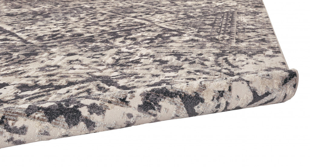 8' X 11' Gray Ivory And Silver Abstract Stain Resistant Area Rug