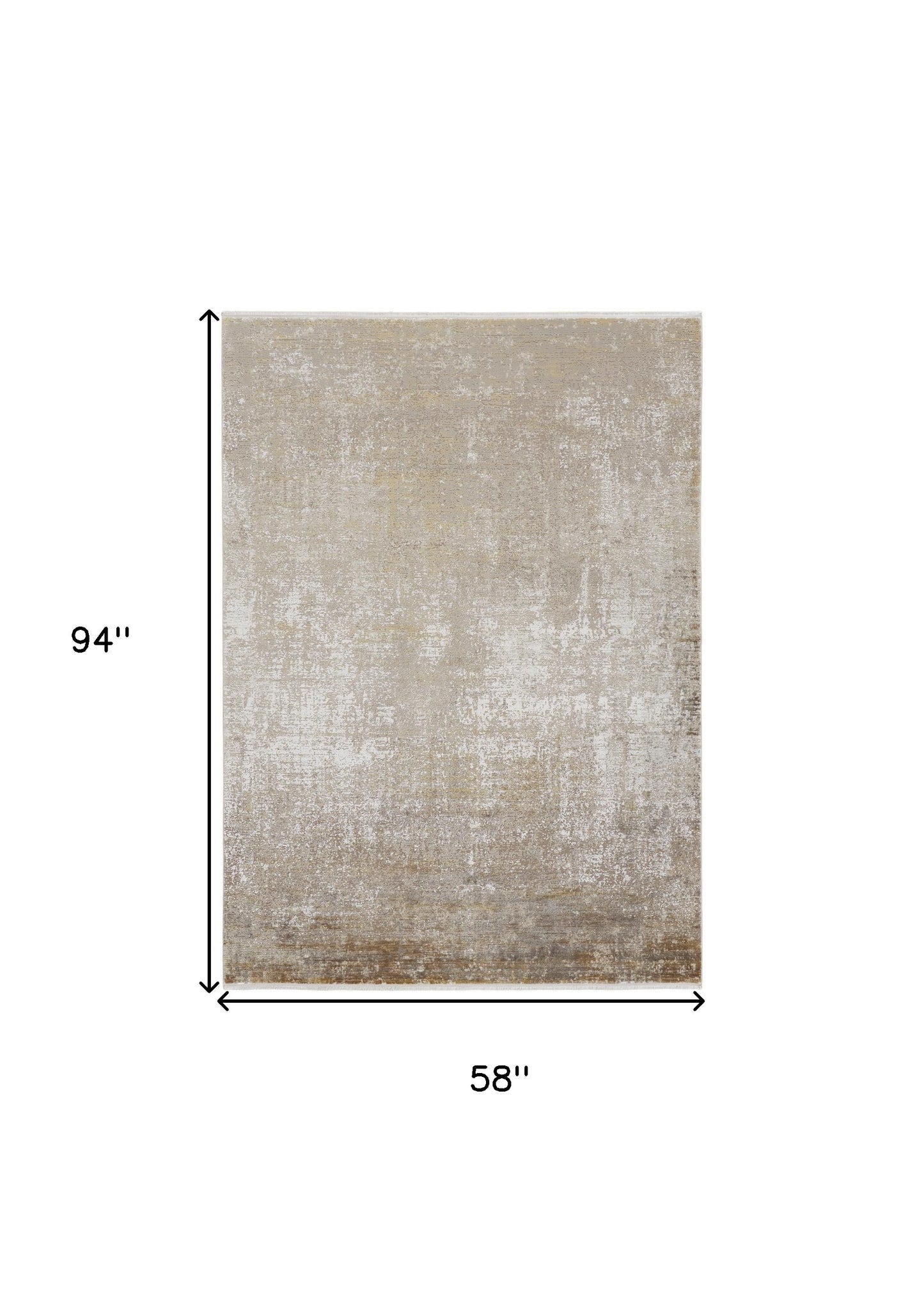 3' X 5' Taupe Ivory And Gold Abstract Power Loom Distressed Area Rug With Fringe