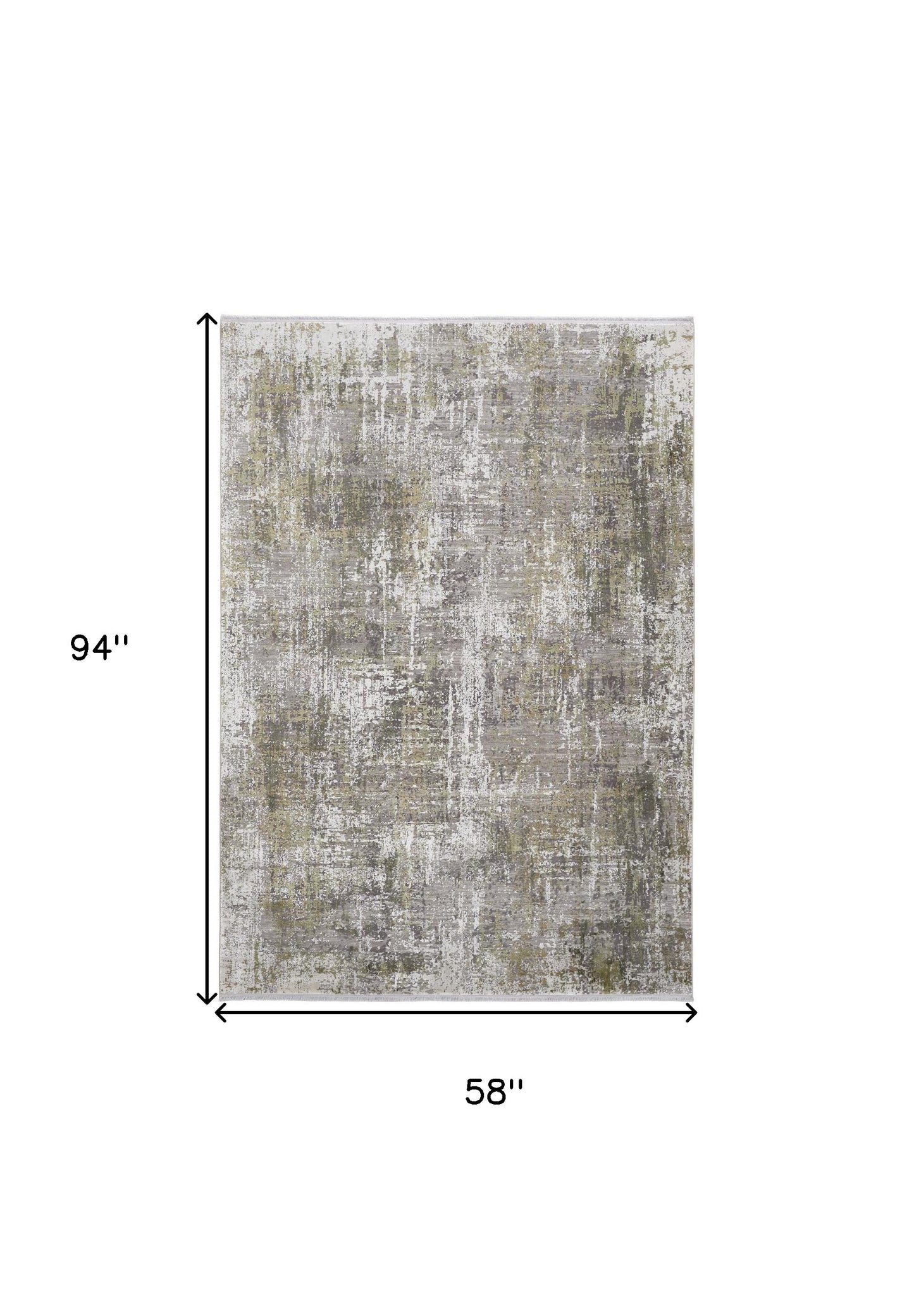 5' X 8' Green Gray And Ivory Abstract Area Rug With Fringe
