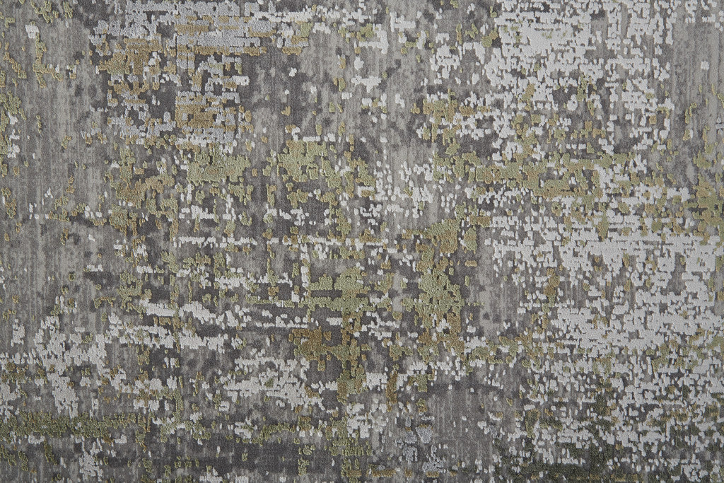 5' X 8' Green Gray And Ivory Abstract Area Rug With Fringe
