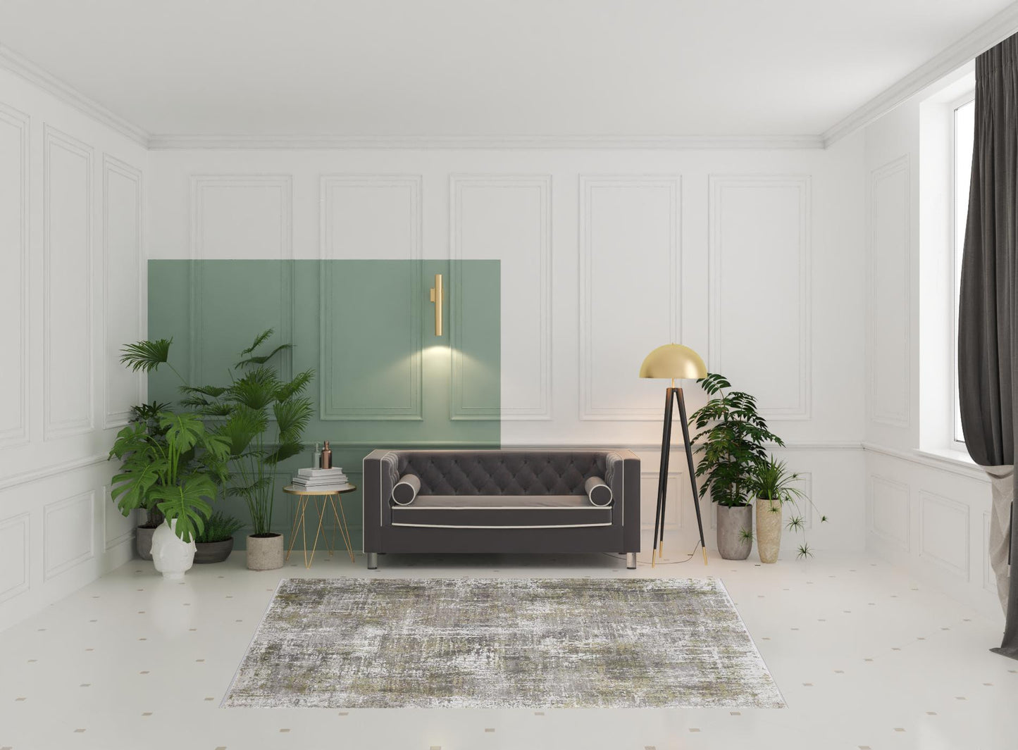 5' X 8' Green Gray And Ivory Abstract Area Rug With Fringe