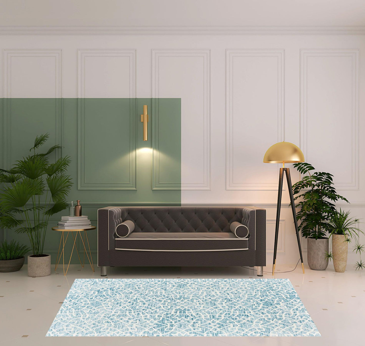 5' X 8' Blue And Ivory Wool Geometric Tufted Handmade Stain Resistant Area Rug