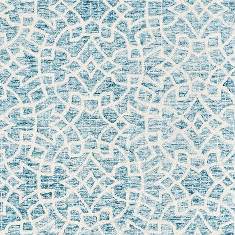 5' X 8' Blue And Ivory Wool Geometric Tufted Handmade Stain Resistant Area Rug