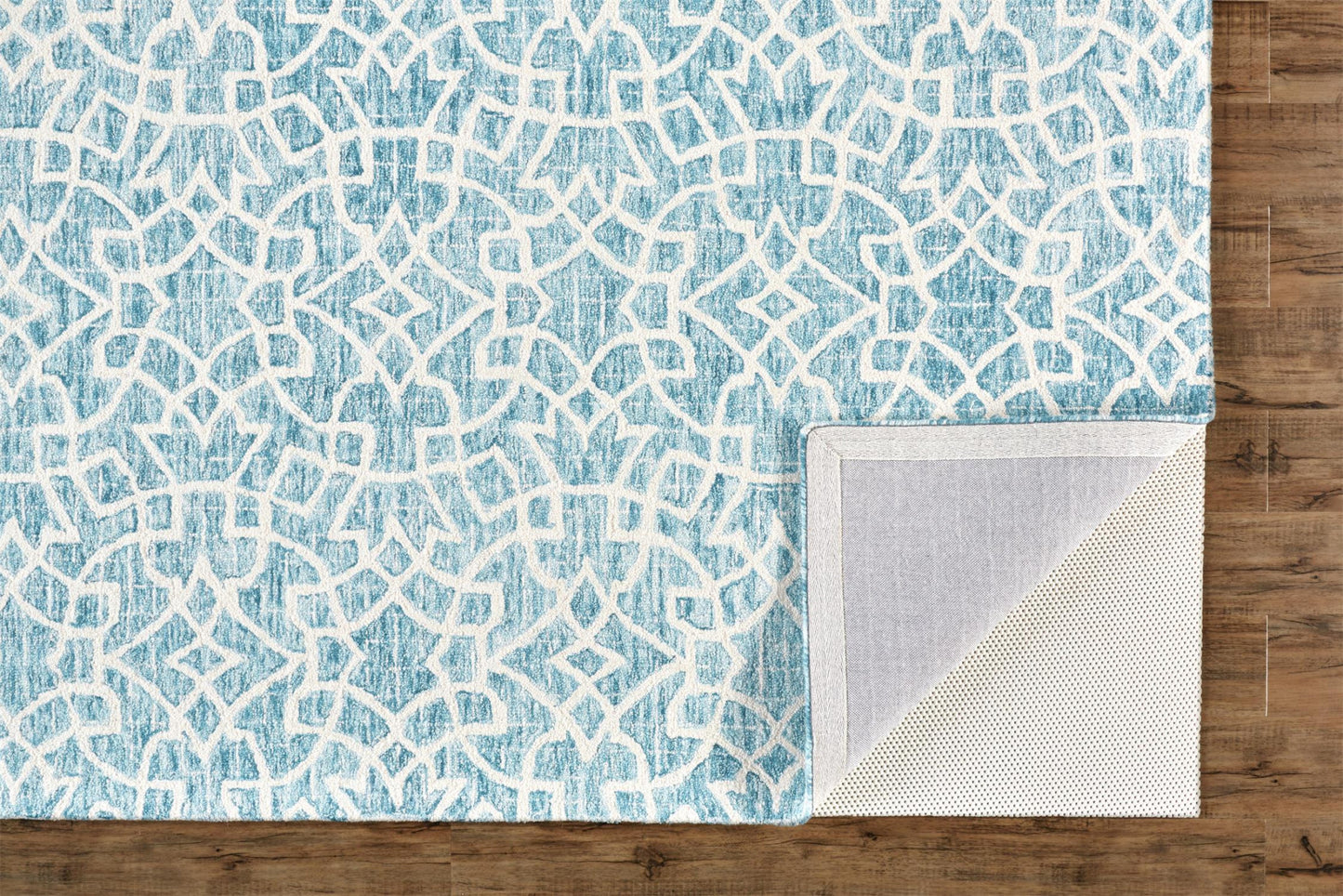 5' X 8' Blue And Ivory Wool Geometric Tufted Handmade Stain Resistant Area Rug