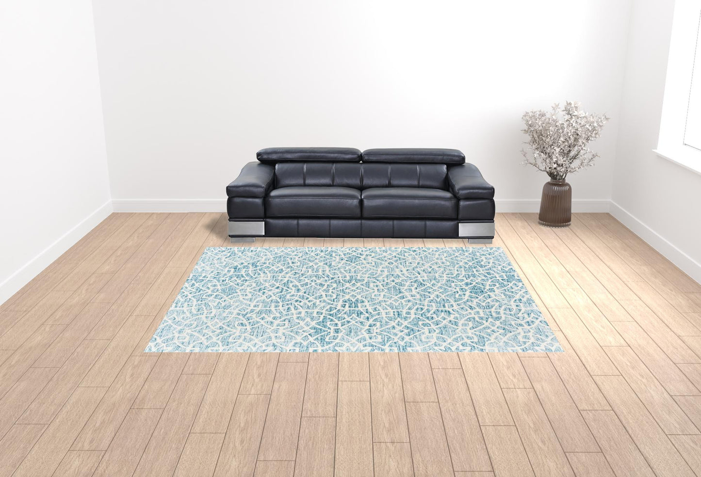 5' X 8' Blue And Ivory Wool Geometric Tufted Handmade Stain Resistant Area Rug