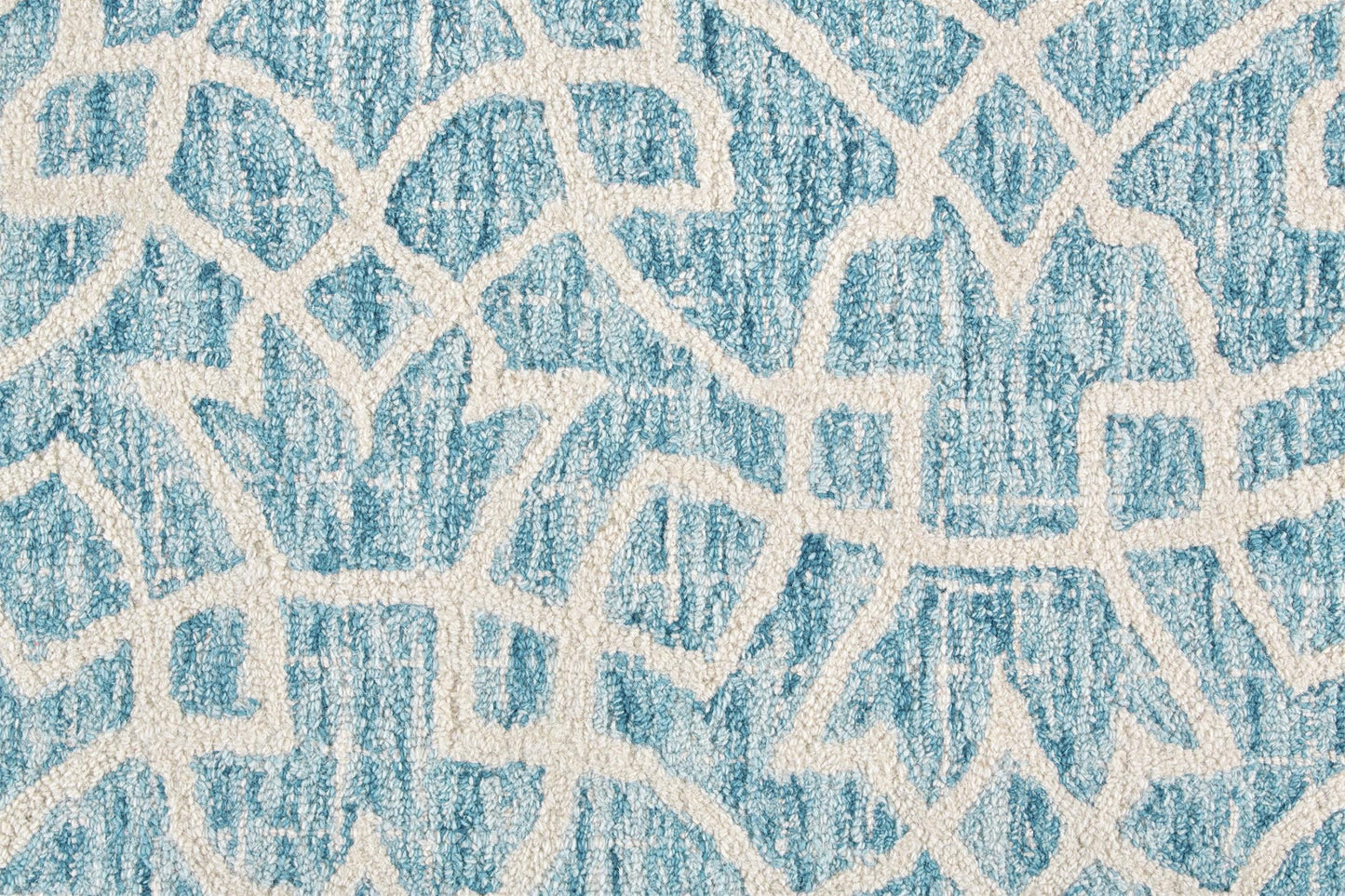 5' X 8' Blue And Ivory Wool Geometric Tufted Handmade Stain Resistant Area Rug