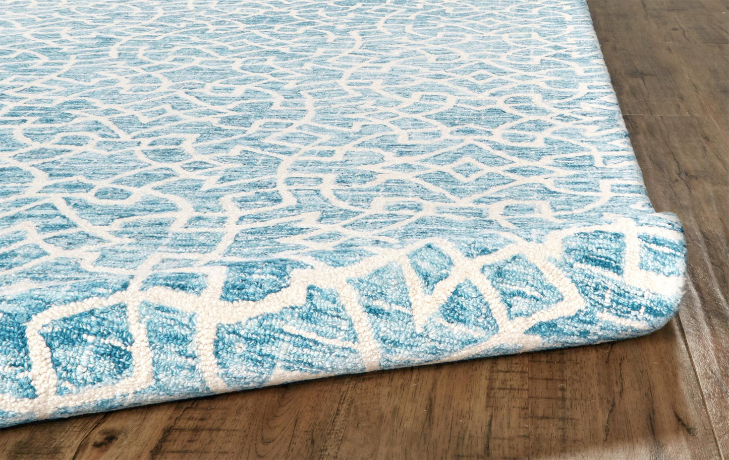 5' X 8' Blue And Ivory Wool Geometric Tufted Handmade Stain Resistant Area Rug